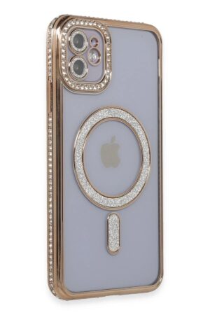 iPhone 11 Kılıf Joke Simli Magneticsafe Kılıf - Gold-(5796)