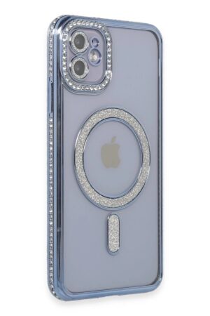 iPhone 11 Kılıf Joke Simli Magneticsafe Kılıf - Mavi-(5796)