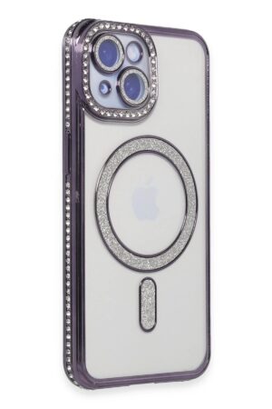 iPhone 14 Kılıf Joke Simli Magneticsafe Kılıf - Derin Mor-(5796)