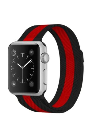 Apple Watch 38mm Metal Mıknatıslı Kordon - Siyah-Kırmızı-(5796)