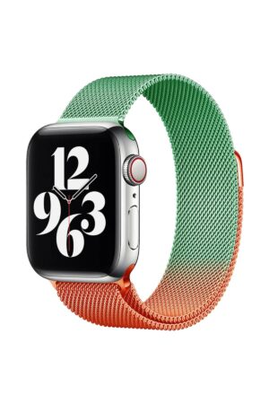 Apple Watch 38mm Metal Mıknatıslı Kordon - Turuncu-Yeşil-(5796)