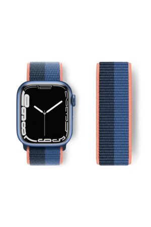 Apple Watch 38mm Hasırlı Cırtcırtlı Kordon - Siyah-Mavi-(5796)