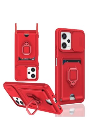 Xiaomi Poco X5 5G Kılıf Zuma Kartvizitli Yüzüklü Silikon - Kırmızı-(5796)