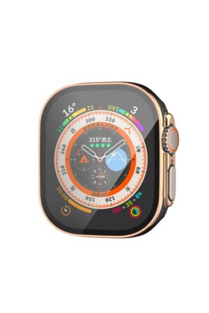 Apple Watch Ultra 49mm Legend Camlı Kasa Ekran Koruyucu - Siyah-Gold-(5796)