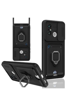 Xiaomi Redmi 12C Kılıf Zuma Kartvizitli Yüzüklü Silikon - Siyah-(5796)