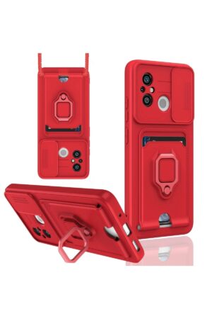 Xiaomi Redmi 12C Kılıf Zuma Kartvizitli Yüzüklü Silikon - Kırmızı-(5796)