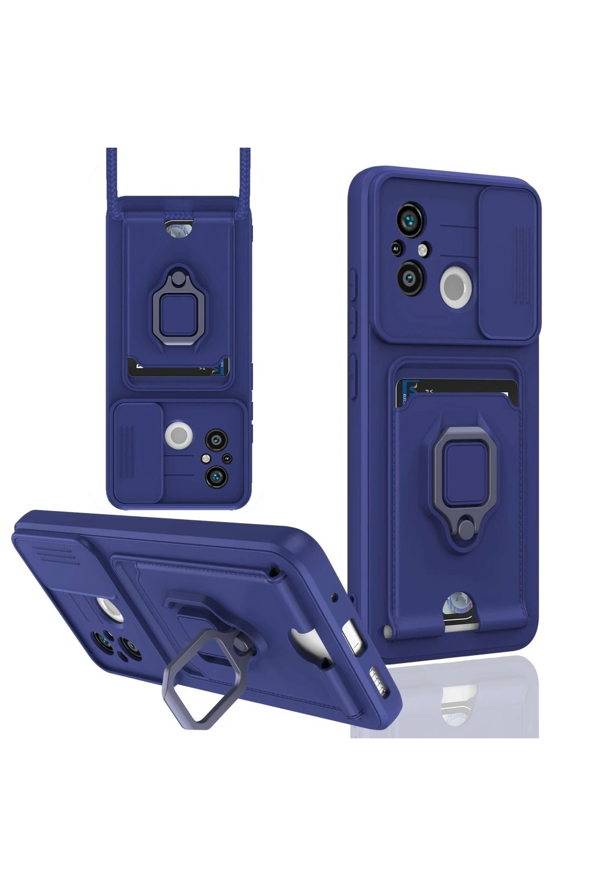 Xiaomi Redmi 12C Kılıf Zuma Kartvizitli Yüzüklü Silikon - Lacivert-(5796)