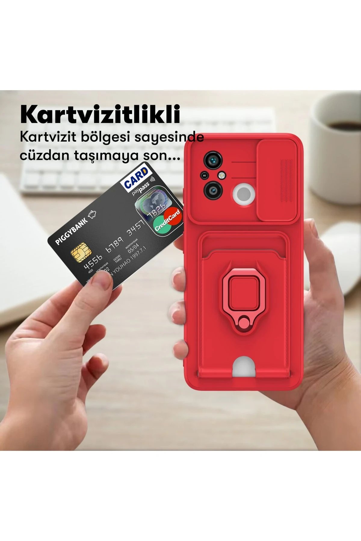 Xiaomi Redmi 12C Kılıf Zuma Kartvizitli Yüzüklü Silikon - Lacivert-(5796) - Görsel 5