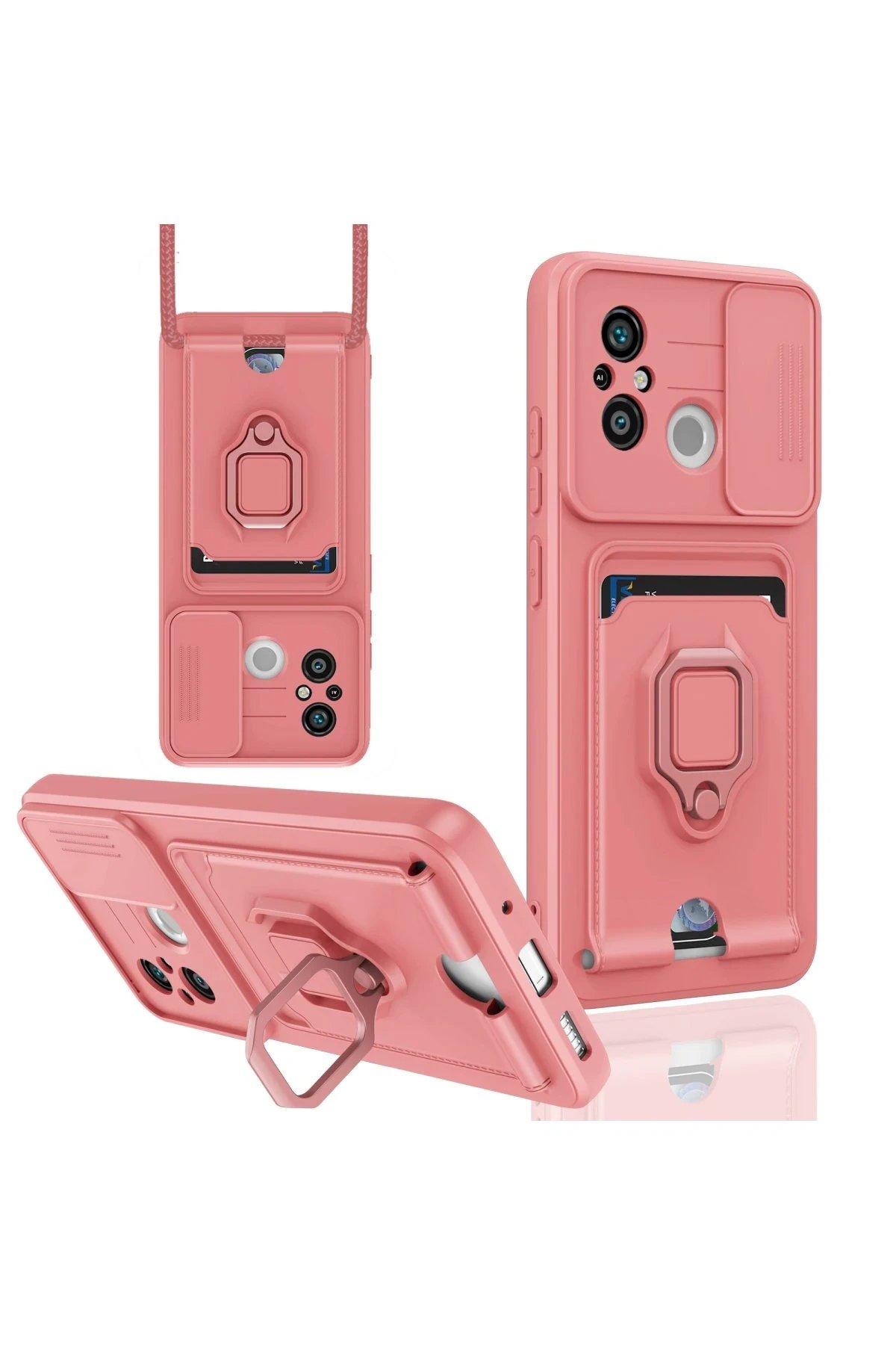 Xiaomi Redmi 12C Kılıf Zuma Kartvizitli Yüzüklü Silikon - Pembe-(5796)