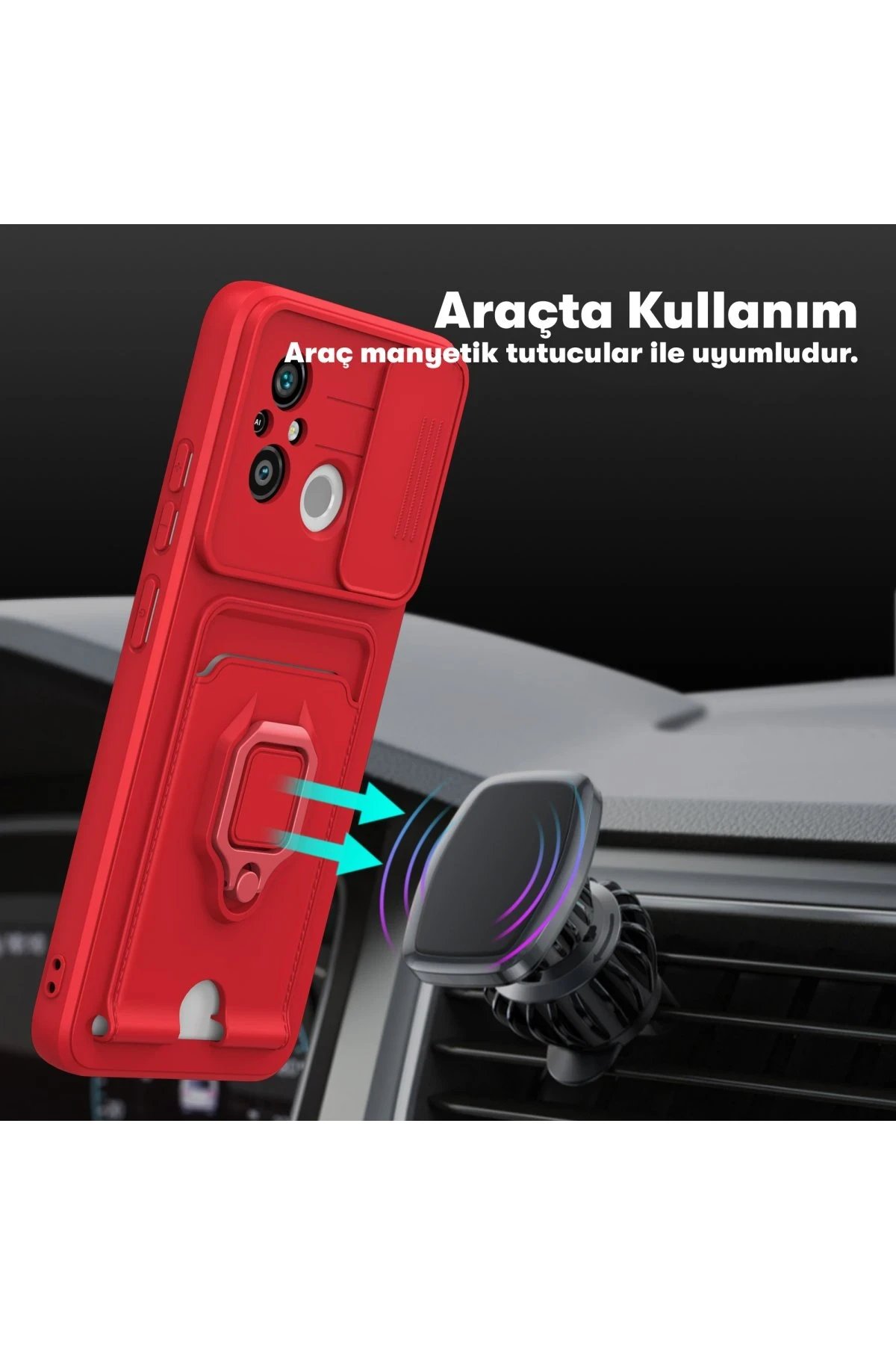 Xiaomi Redmi 12C Kılıf Zuma Kartvizitli Yüzüklü Silikon - Pembe-(5796) - Görsel 3