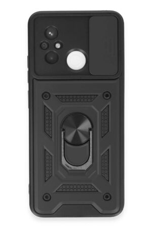 Xiaomi Redmi 12C Kılıf Pars Lens Yüzüklü Silikon - Siyah-(5796)