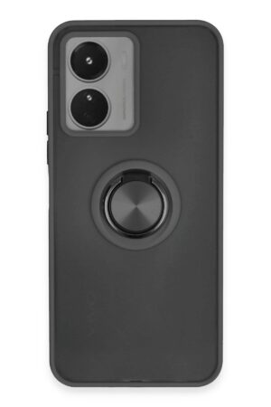 Vivo Y16 Kılıf Montreal Yüzüklü Silikon Kapak - Siyah-(5796)