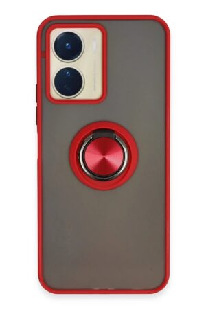 Vivo Y16 Kılıf Montreal Yüzüklü Silikon Kapak - Kırmızı-(5796)