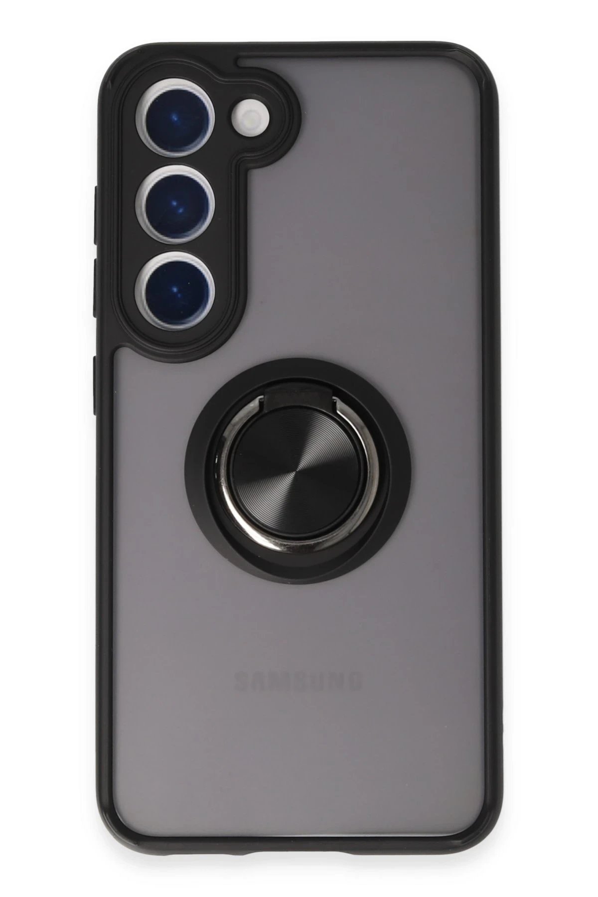 Samsung Galaxy S23 Kılıf Montreal Yüzüklü Silikon Kapak - Siyah-(5796)