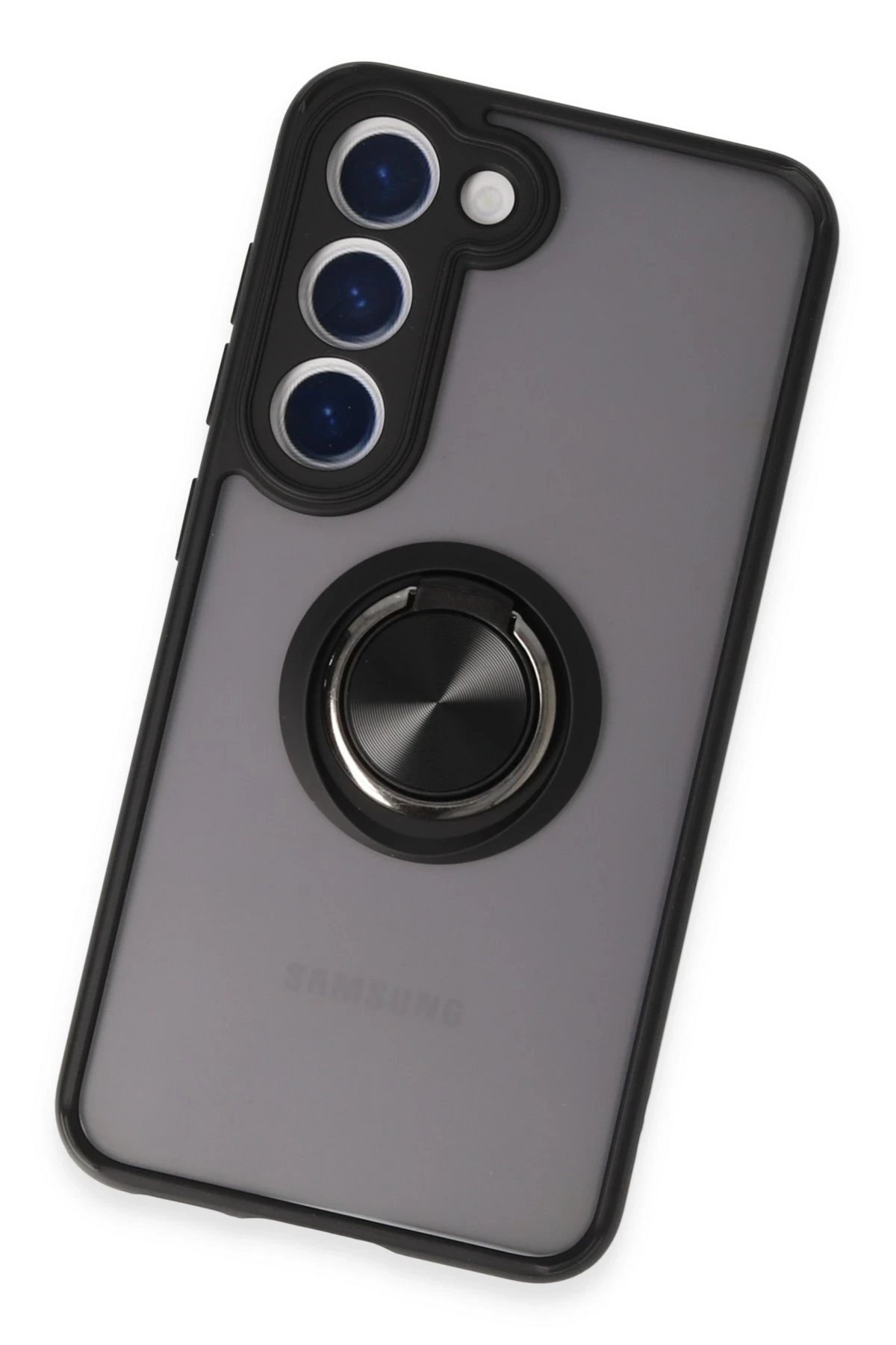 Samsung Galaxy S23 Kılıf Montreal Yüzüklü Silikon Kapak - Siyah-(5796) - Görsel 3