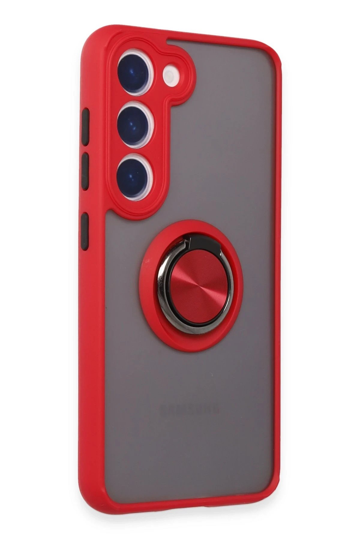 Samsung Galaxy S23 Kılıf Montreal Yüzüklü Silikon Kapak - Kırmızı-(5796) - Görsel 2