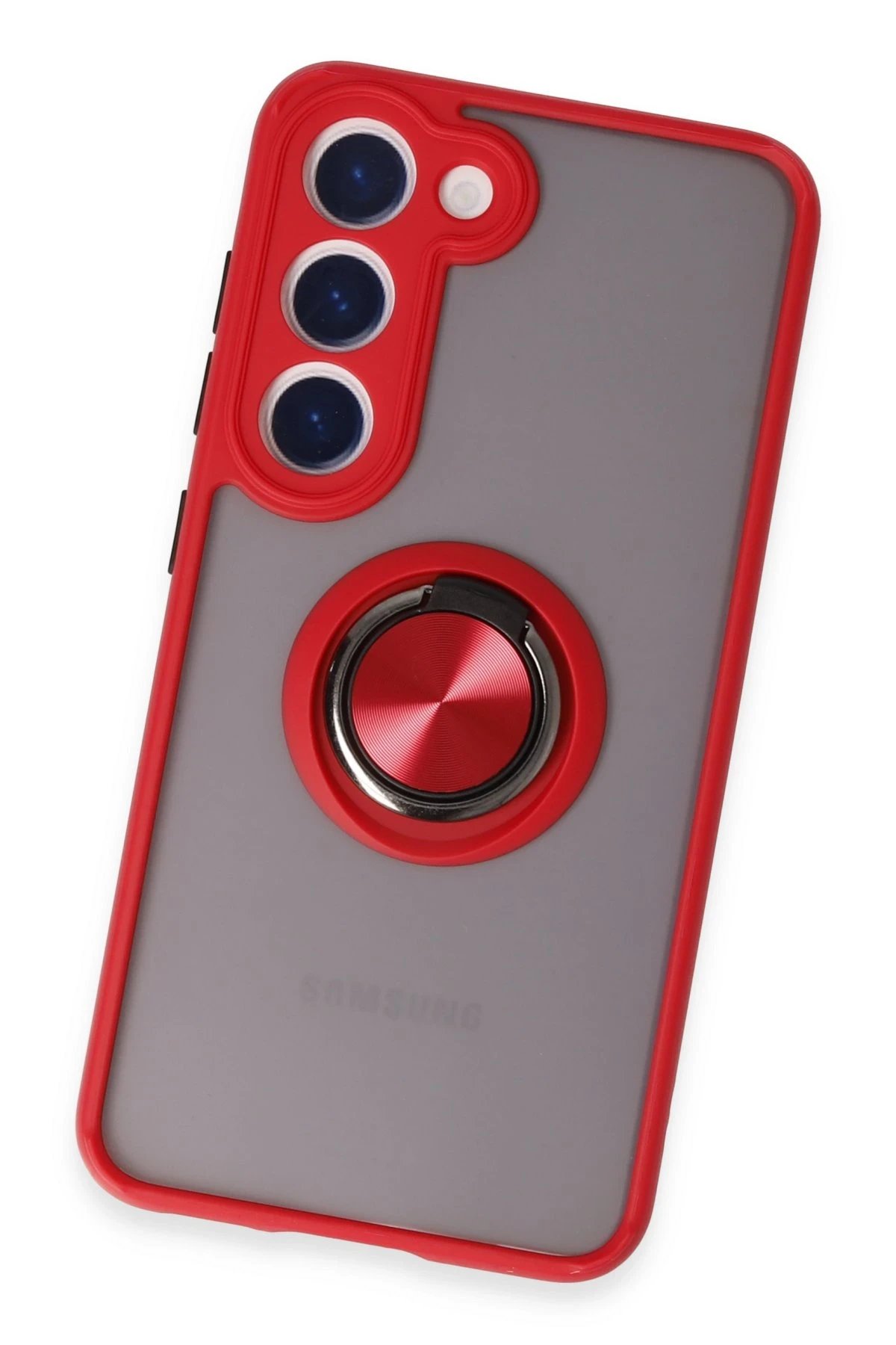 Samsung Galaxy S23 Kılıf Montreal Yüzüklü Silikon Kapak - Kırmızı-(5796) - Görsel 3