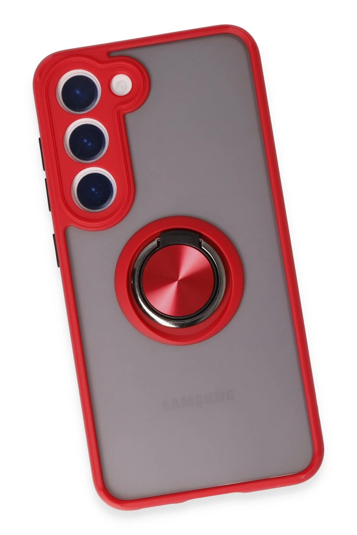 Samsung Galaxy S23 Kılıf Montreal Yüzüklü Silikon Kapak - Kırmızı-(5796) - Görsel 4