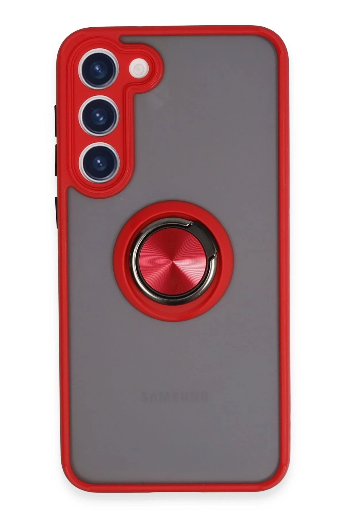 Samsung Galaxy S23 Plus Kılıf Montreal Yüzüklü Silikon Kapak - Kırmızı-(5796)
