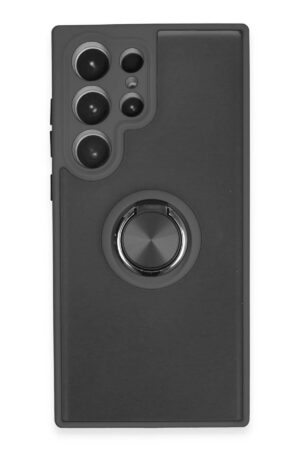 Samsung Galaxy S23 Ultra Kılıf Montreal Yüzüklü Silikon Kapak - Siyah-(5796)