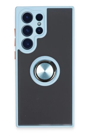 Samsung Galaxy S23 Ultra Kılıf Montreal Yüzüklü Silikon Kapak - Buz Mavi-(5796)