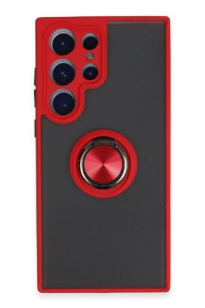 Samsung Galaxy S23 Ultra Kılıf Montreal Yüzüklü Silikon Kapak - Kırmızı-(5796)