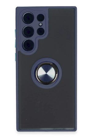 Samsung Galaxy S23 Ultra Kılıf Montreal Yüzüklü Silikon Kapak - Lacivert-(5796)