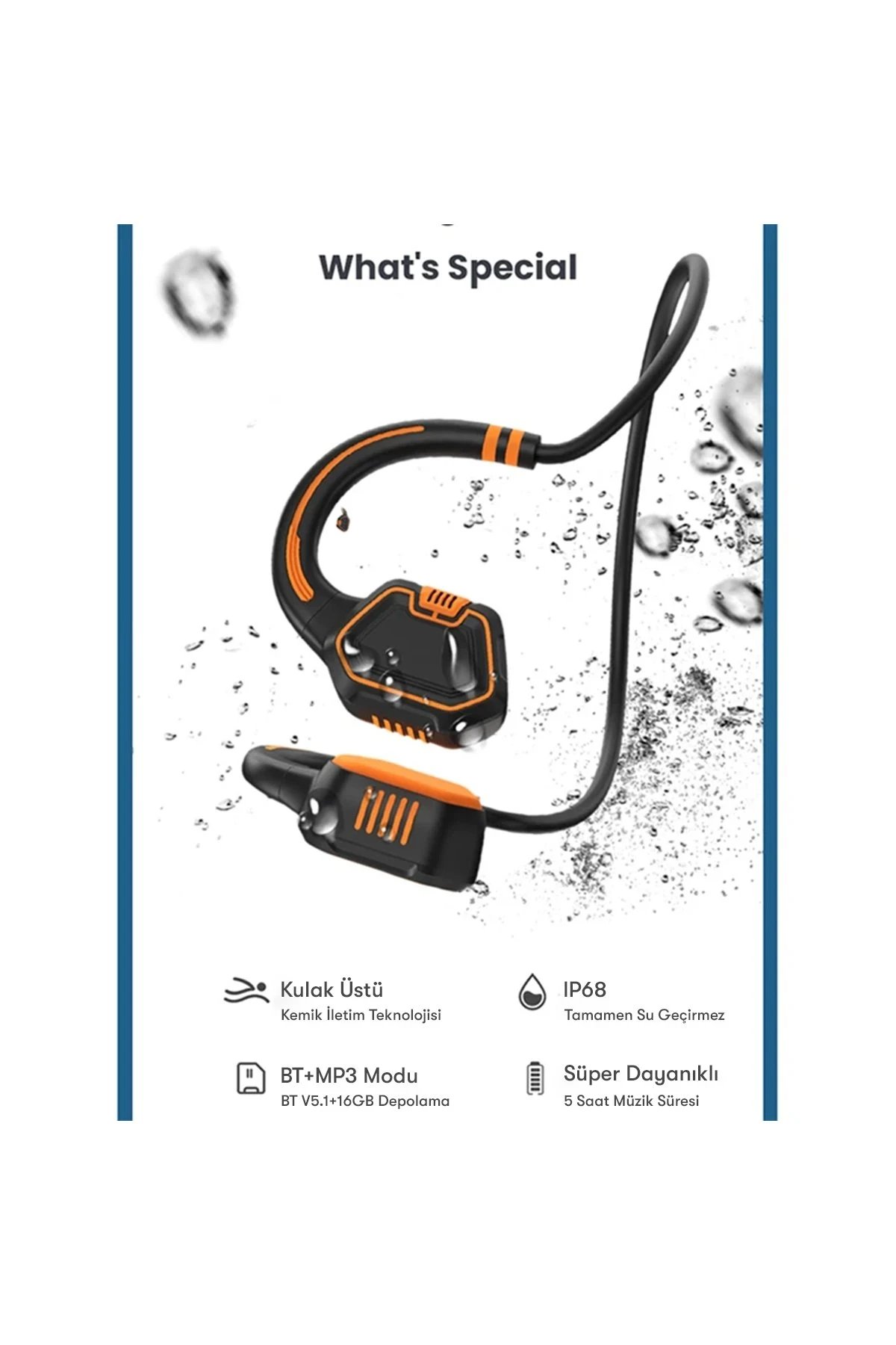 AS9 Suya Dayanıklı Bluetooth Kulaklık - Siyah-(5796) - Görsel 3