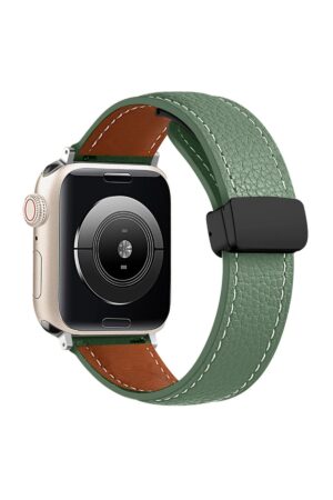 Apple Watch 42mm KR414 Daks Deri Kordon - Koyu Yeşil-(5796)