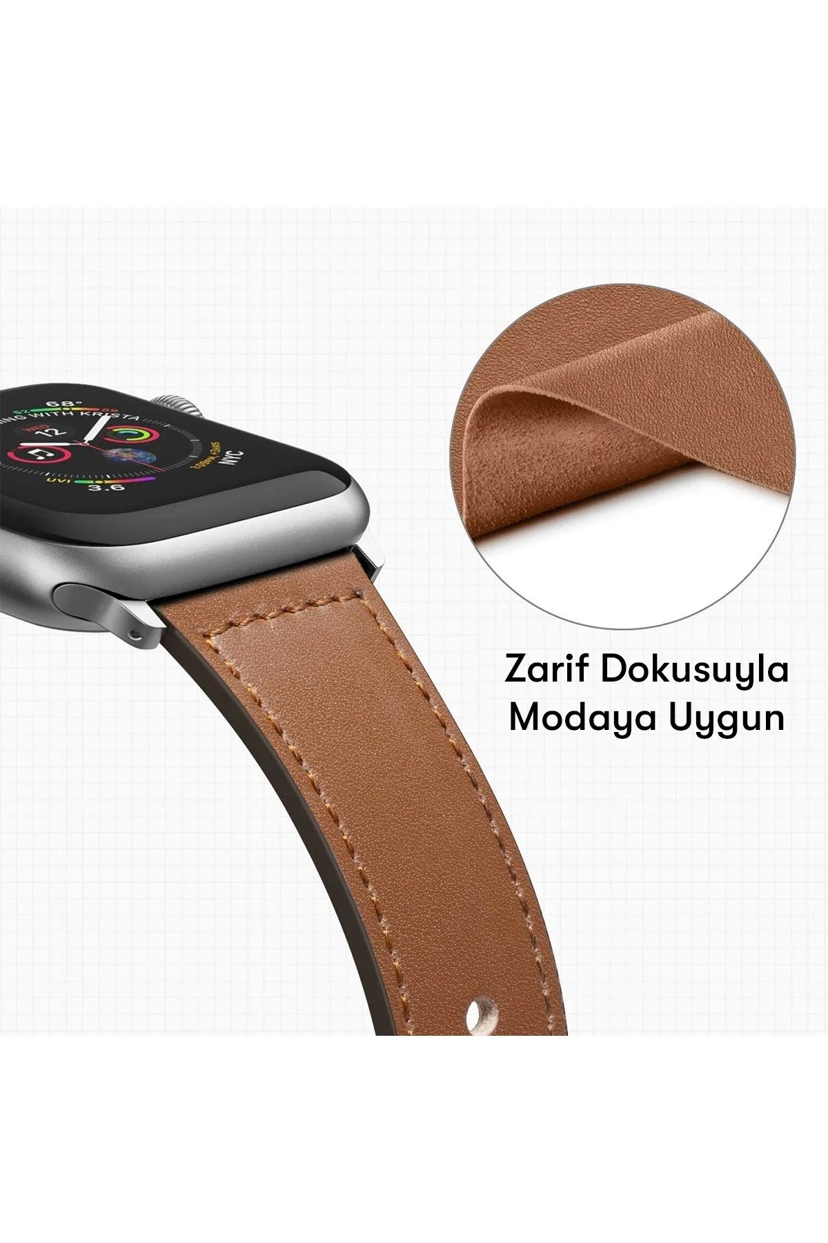 Apple Watch 42mm KR415 Luaz Deri Kordon - Siyah-(5796) - Görsel 3