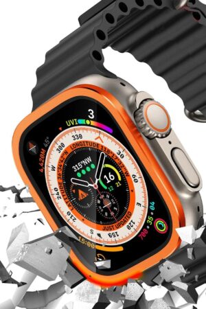 Apple Watch Ultra 49mm Alüminyum Kasa Cam Ekran Koruyucu - Turuncu-(5796)
