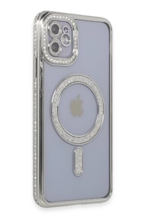 iPhone 11 Kılıf Joke Simli Magneticsafe Kılıf - Gümüş-(5796)