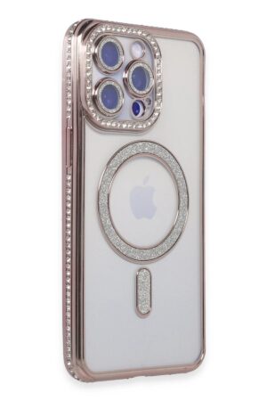 iPhone 14 Pro Kılıf Joke Simli Magneticsafe Kılıf - Pembe-(5796)