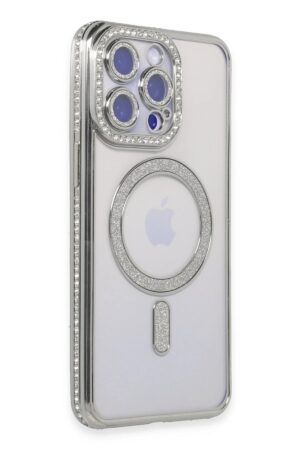 iPhone 14 Pro Kılıf Joke Simli Magneticsafe Kılıf - Gümüş-(5796)