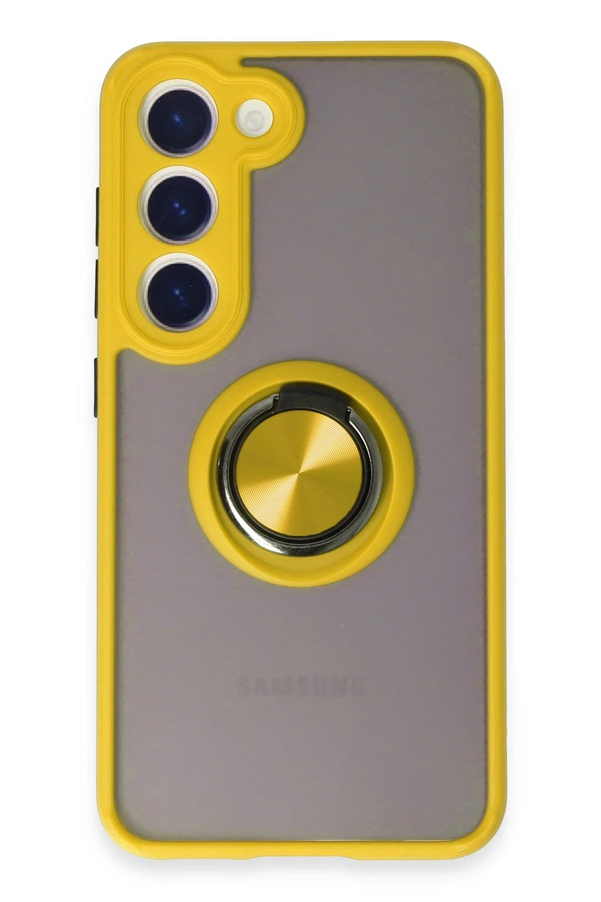 Samsung Galaxy S23 Kılıf Montreal Yüzüklü Silikon Kapak - Sarı-(5796)
