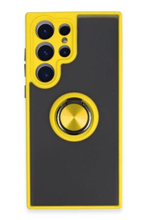 Samsung Galaxy S23 Ultra Kılıf Montreal Yüzüklü Silikon Kapak - Sarı-(5796)