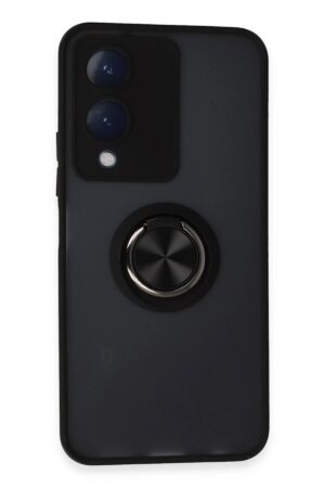 Vivo Y17S Kılıf Montreal Yüzüklü Silikon Kapak - Siyah-(5796)