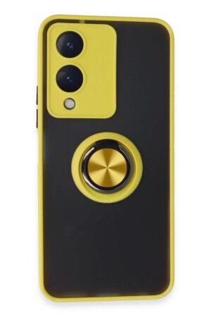 Vivo Y17S Kılıf Montreal Yüzüklü Silikon Kapak - Sarı-(5796)