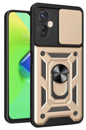 İnfinix Hot 30 4G Kılıf Pars Lens Yüzüklü Silikon - Gold-(5796)