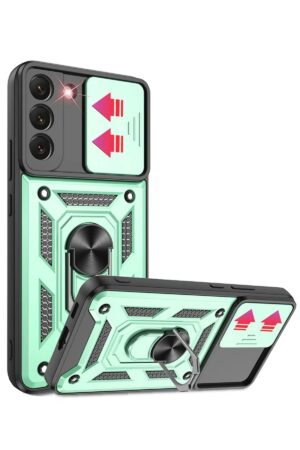 Samsung Galaxy S22 Kılıf Pars Lens Yüzüklü Silikon - Yeşil-(5796)