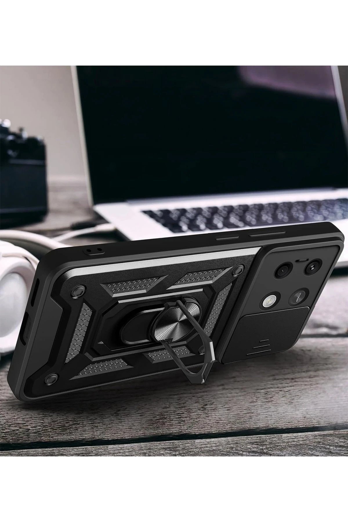 Xiaomi Poco X6 Pro Kılıf Pars Lens Yüzüklü Silikon - Lacivert-(5796) - Görsel 4