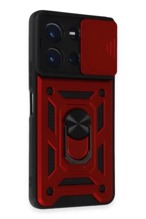 Vivo Y36 Kılıf Pars Lens Yüzüklü Silikon - Kırmızı-(5796)