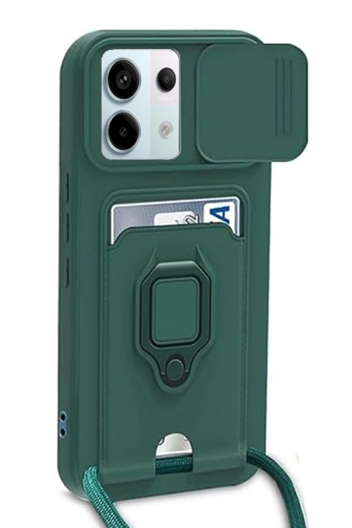 Xiaomi Redmi Note 13 Pro 5G Kılıf Zuma Kartvizitli Yüzüklü Silikon - Yeşil-(5796)