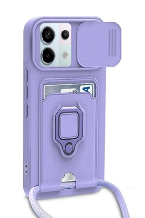 Xiaomi Redmi Note 13 Pro 5G Kılıf Zuma Kartvizitli Yüzüklü Silikon - Lila-(5796)