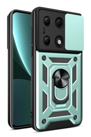 Xiaomi Poco M6 Pro 4G Kılıf Pars Lens Yüzüklü Silikon - Yeşil-(5796)