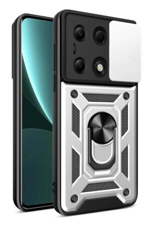 Xiaomi Poco M6 Pro 4G Kılıf Pars Lens Yüzüklü Silikon - Gümüş-(5796)