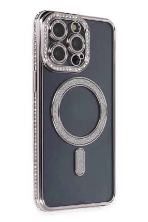 iPhone 14 Pro Kılıf Joke Simli Magneticsafe Kılıf - Gri-(5796)