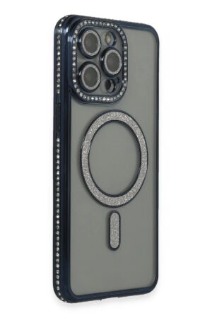 iPhone 14 Pro Kılıf Joke Simli Magneticsafe Kılıf - Lacivert-(5796)