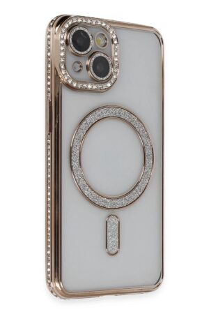 iPhone 13 Kılıf Joke Simli Magneticsafe Kılıf - Gold-(5796)