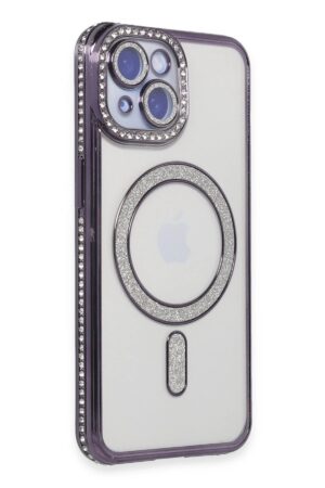 iPhone 13 Kılıf Joke Simli Magneticsafe Kılıf - Derin Mor-(5796)